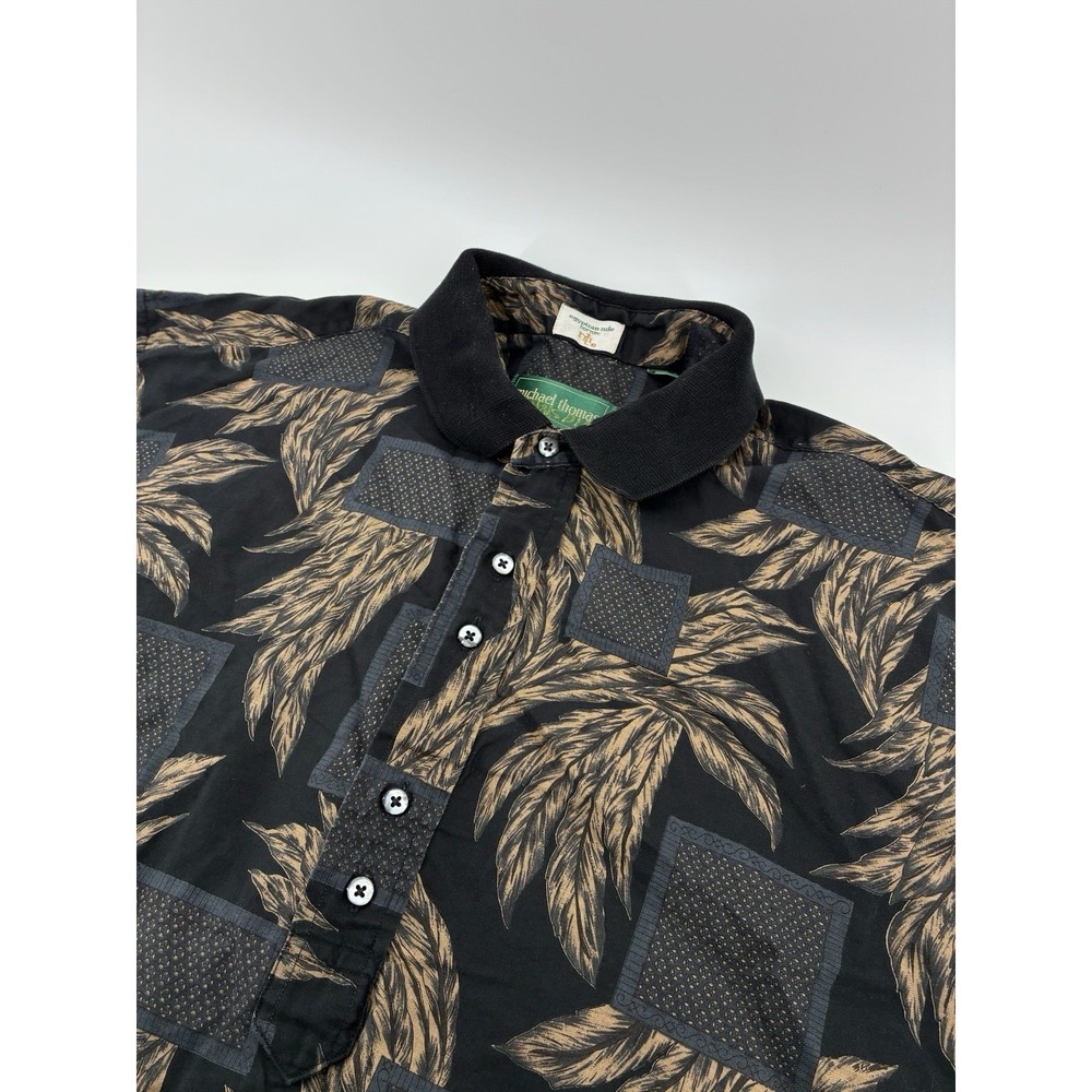 VNTG Michael Thomas Polo Shirt Large USA Made Egyptian Cotton Palm Print AOP